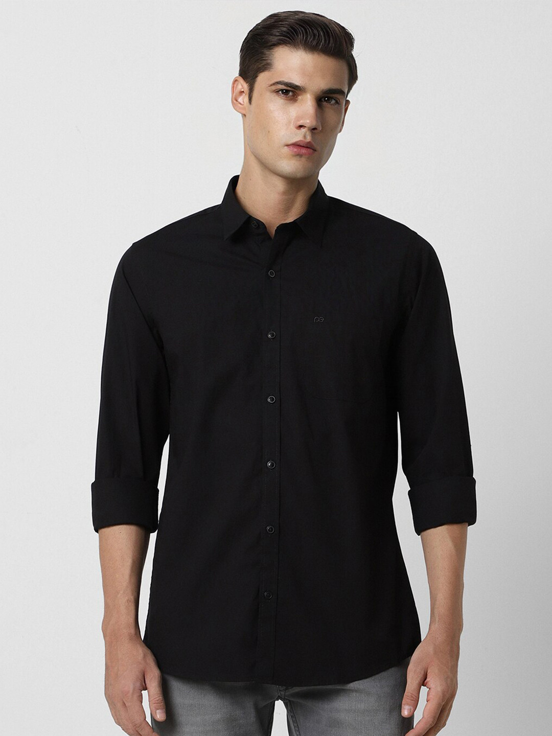 

Peter England Casuals Slim Fit Spread Collar Long Sleeves Casual Shirt, Black