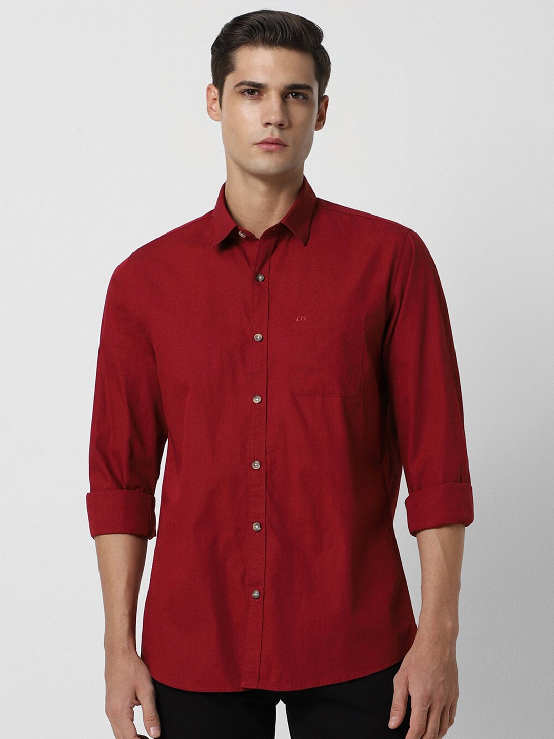 

Peter England Casuals Slim Fit Spread Collar Long Sleeves Casual Shirt, Red