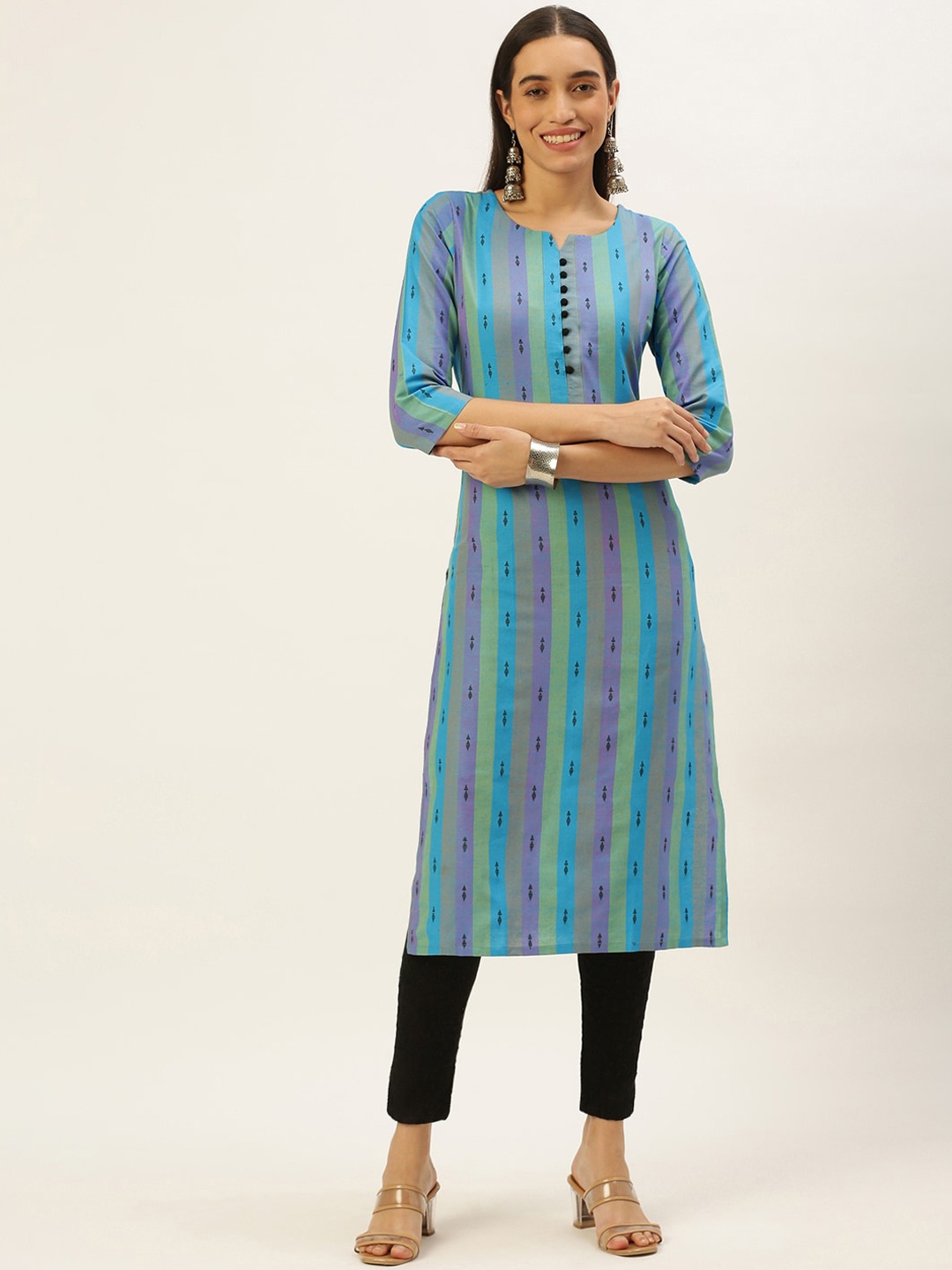 

KALINI Striped Straight Kurta, Violet
