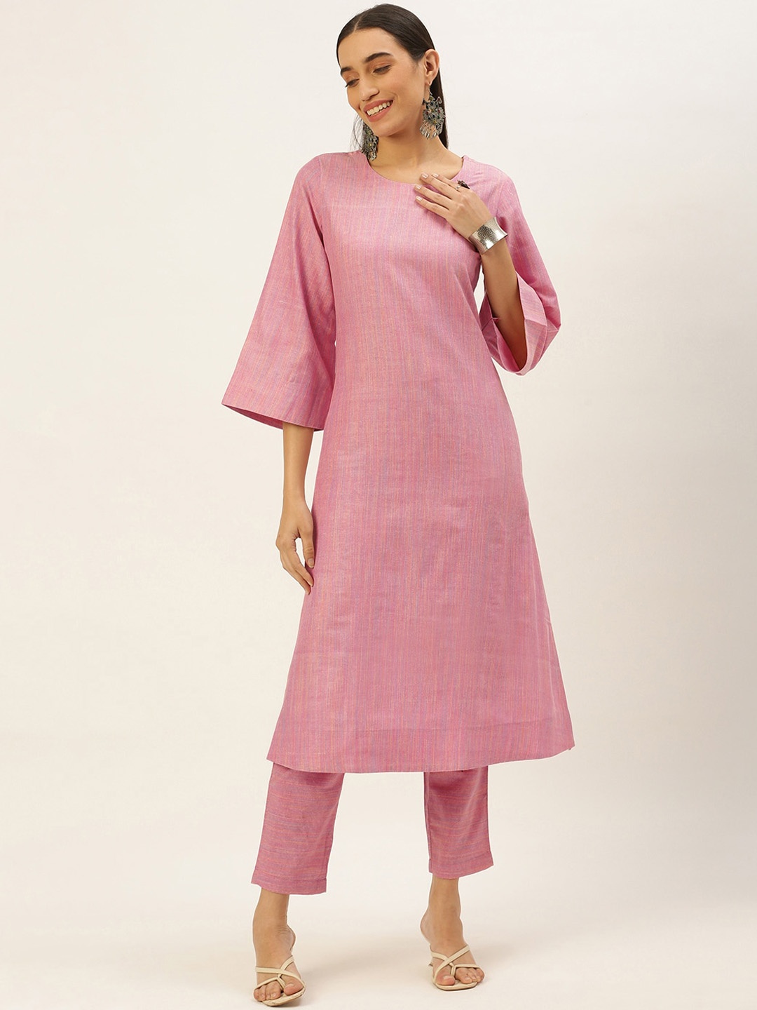 

KALINI Flared Sleeves A-Line Kurta, Pink