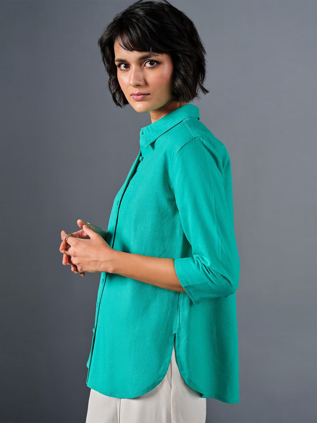 

AND Shirt Collar Shirt Style Top, Blue