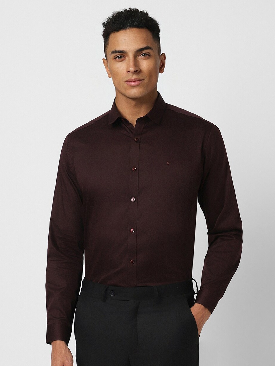 

V Dot Slim Fit Pure Cotton Party Shirt, Maroon