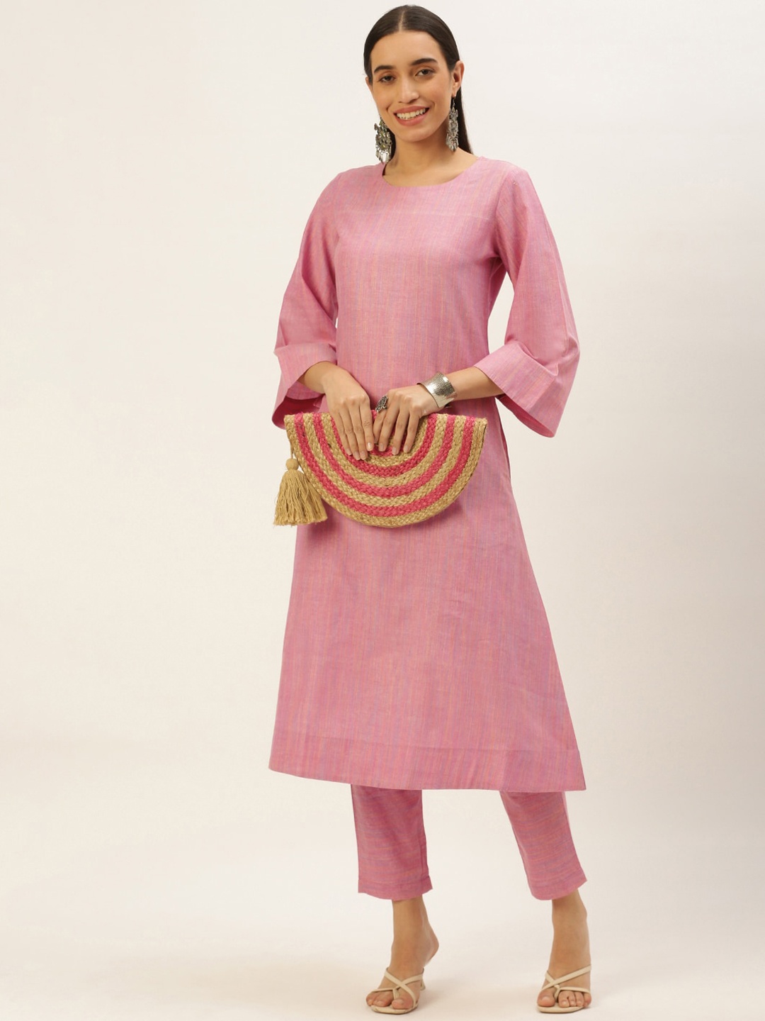 HRITIKA Flared Sleeves A-Line Kurta, Pink