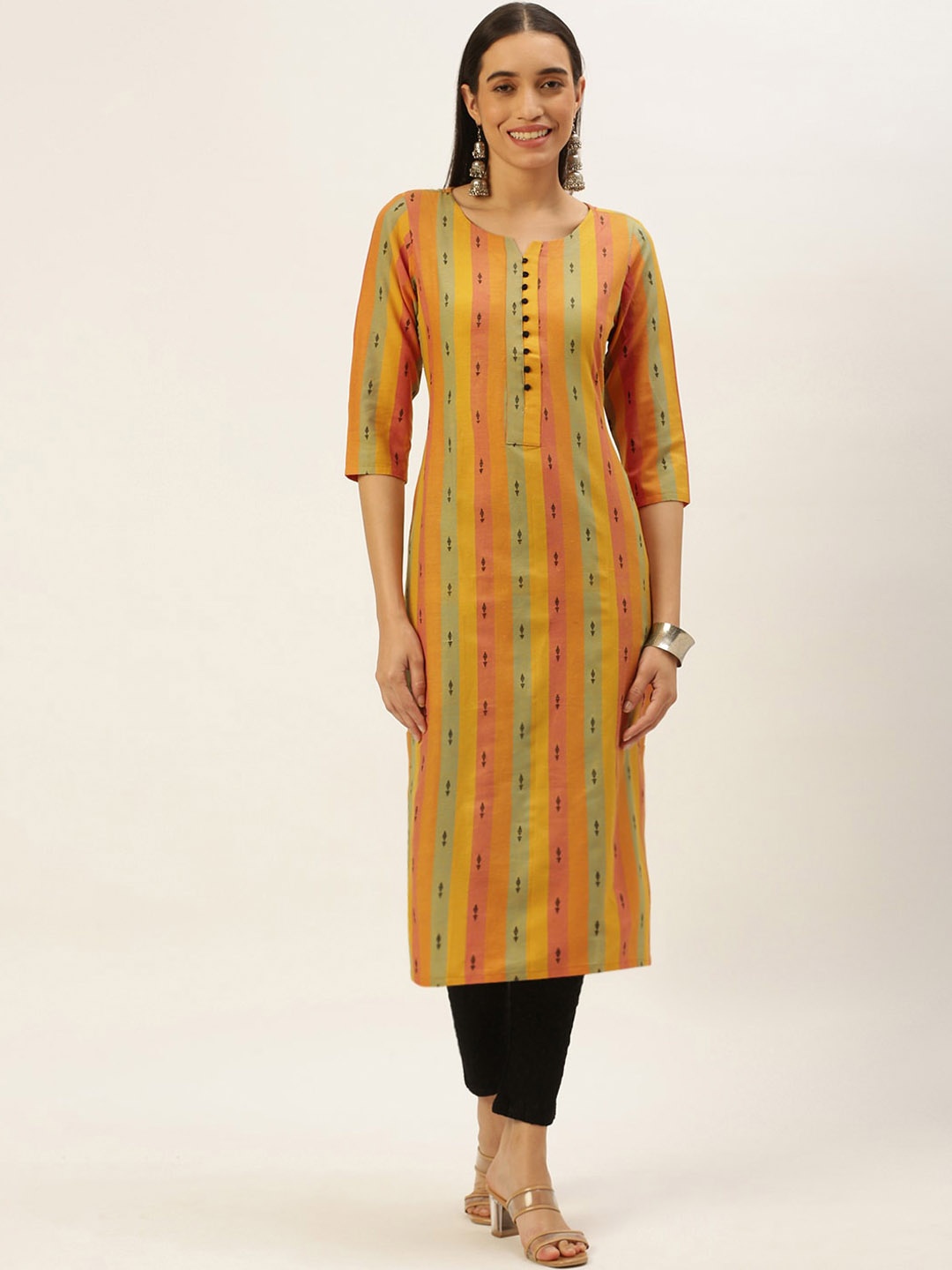HRITIKA Striped Straight Kurta, Yellow