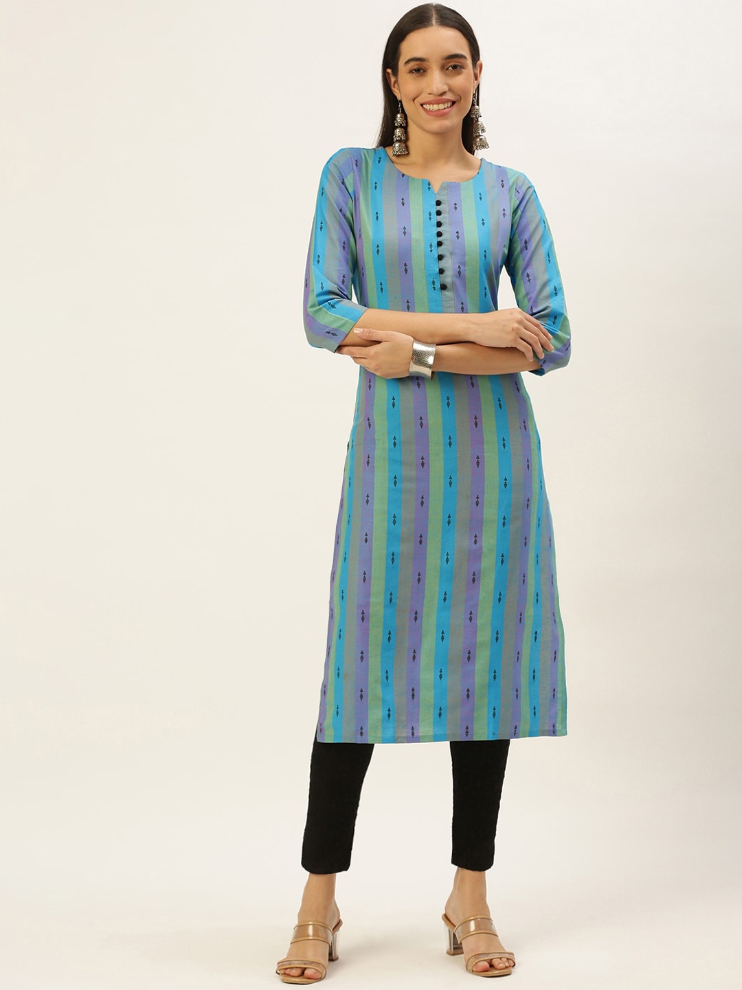 

HRITIKA Striped Cotton Straight Kurta, Violet