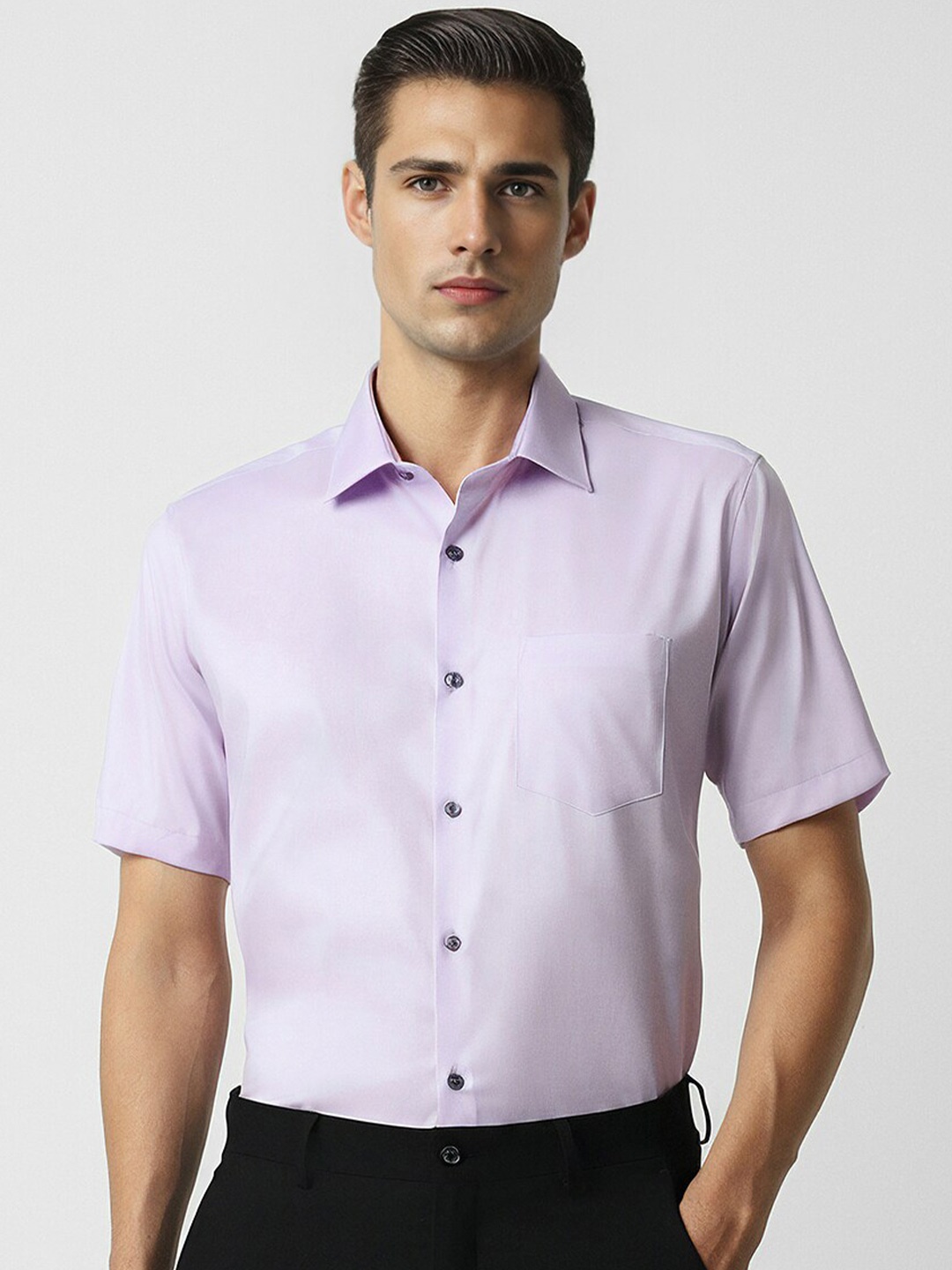 

Van Heusen Short Sleeves Spread Collar Cotton Opaque Formal Shirt, Purple