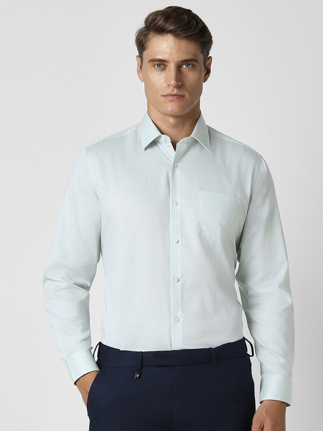 

Van Heusen Textured Pure Cotton Formal Shirt, Blue