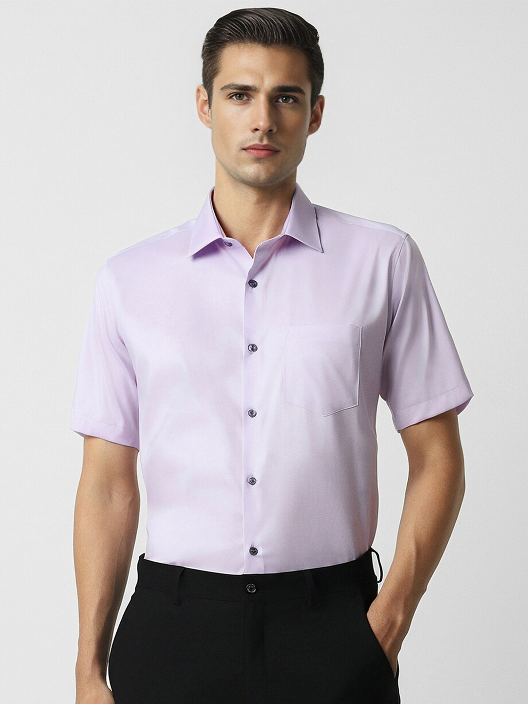 

Van Heusen Spread Collar Short Sleeves Cotton Formal Shirt, Purple