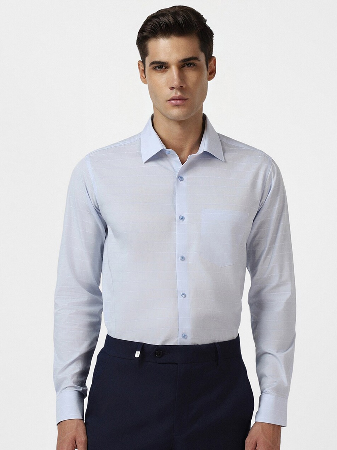 

Van Heusen Horizontal Striped Pure Cotton Formal Shirt, Blue