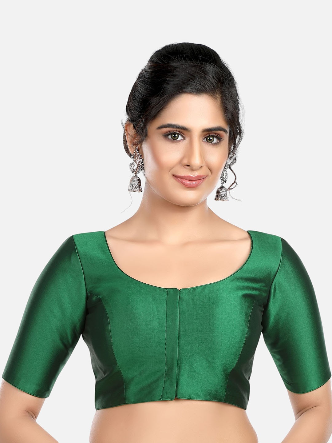 

Biyu Short Sleeves Tie Up Silk Saree Blouse, Green