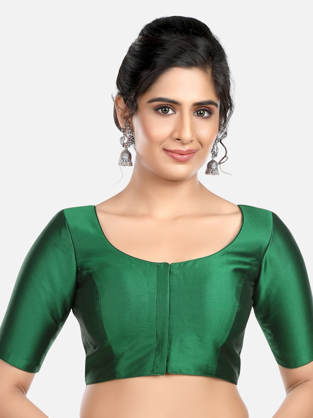

Biyu Round Neck Silk Saree Blouse, Green
