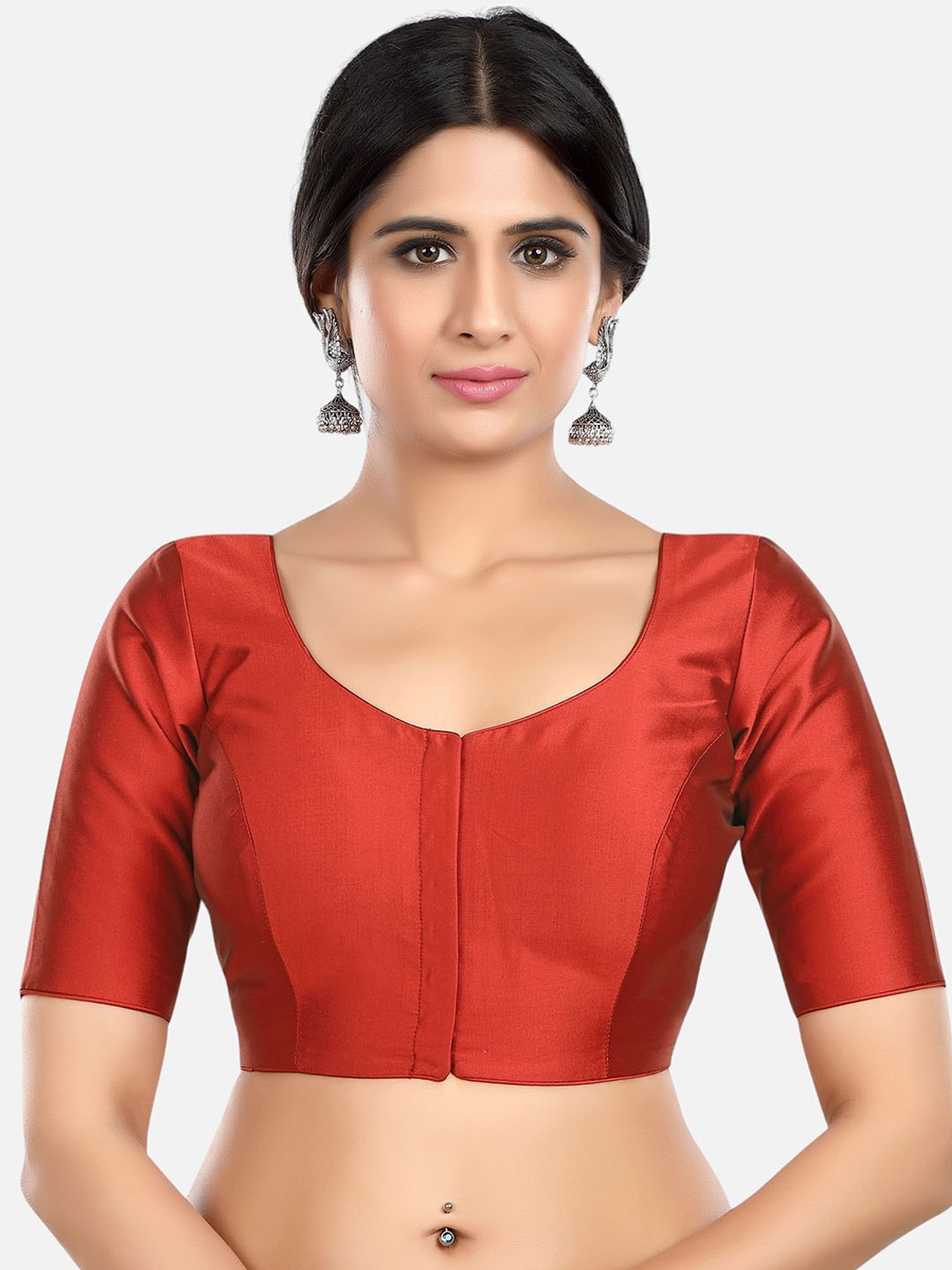 

Biyu Round Neck Silk Saree Blouse, Maroon