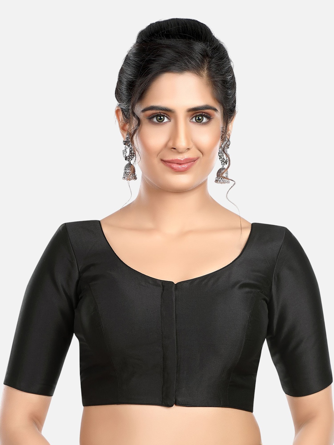 

Biyu Round Neck Silk Saree Blouse, Black