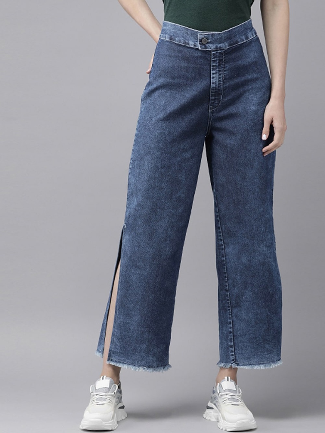 

all about you Women Straight Fit High-Rise Clean Look Cotton Jeans, Blue