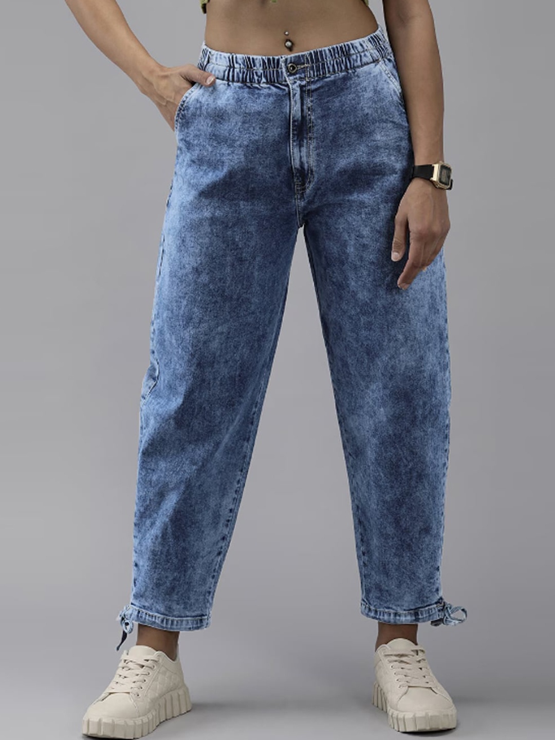 

all about you Women Jogger High-Rise Acid Wash Stretchable Jeans, Blue