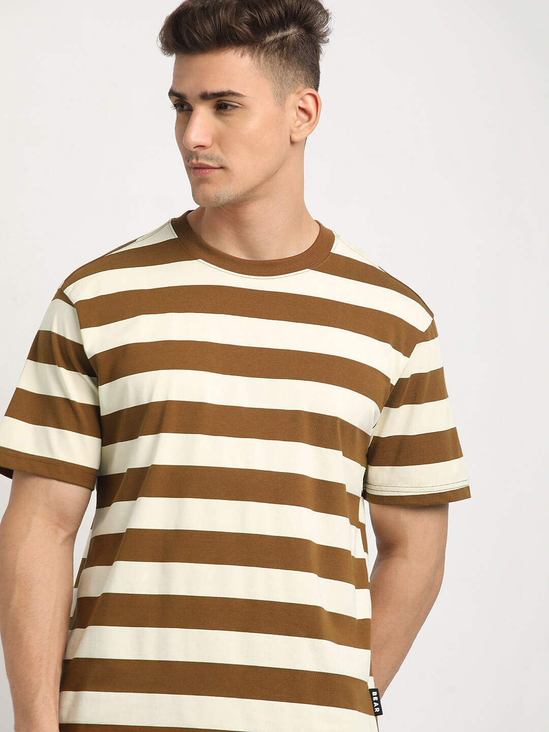

THE BEAR HOUSE Striped Round Neck Short Sleeves Relaxed Fit T-shirt, Brown