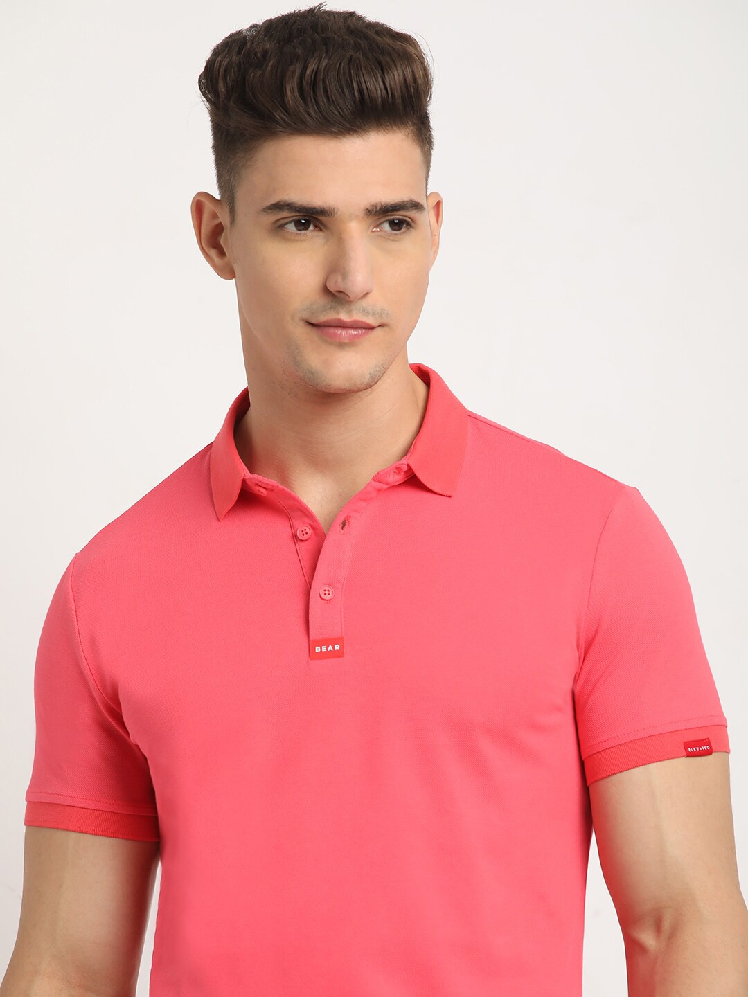 

THE BEAR HOUSE Polo Collar Short Sleeves Slim Fit T-shirt, Pink