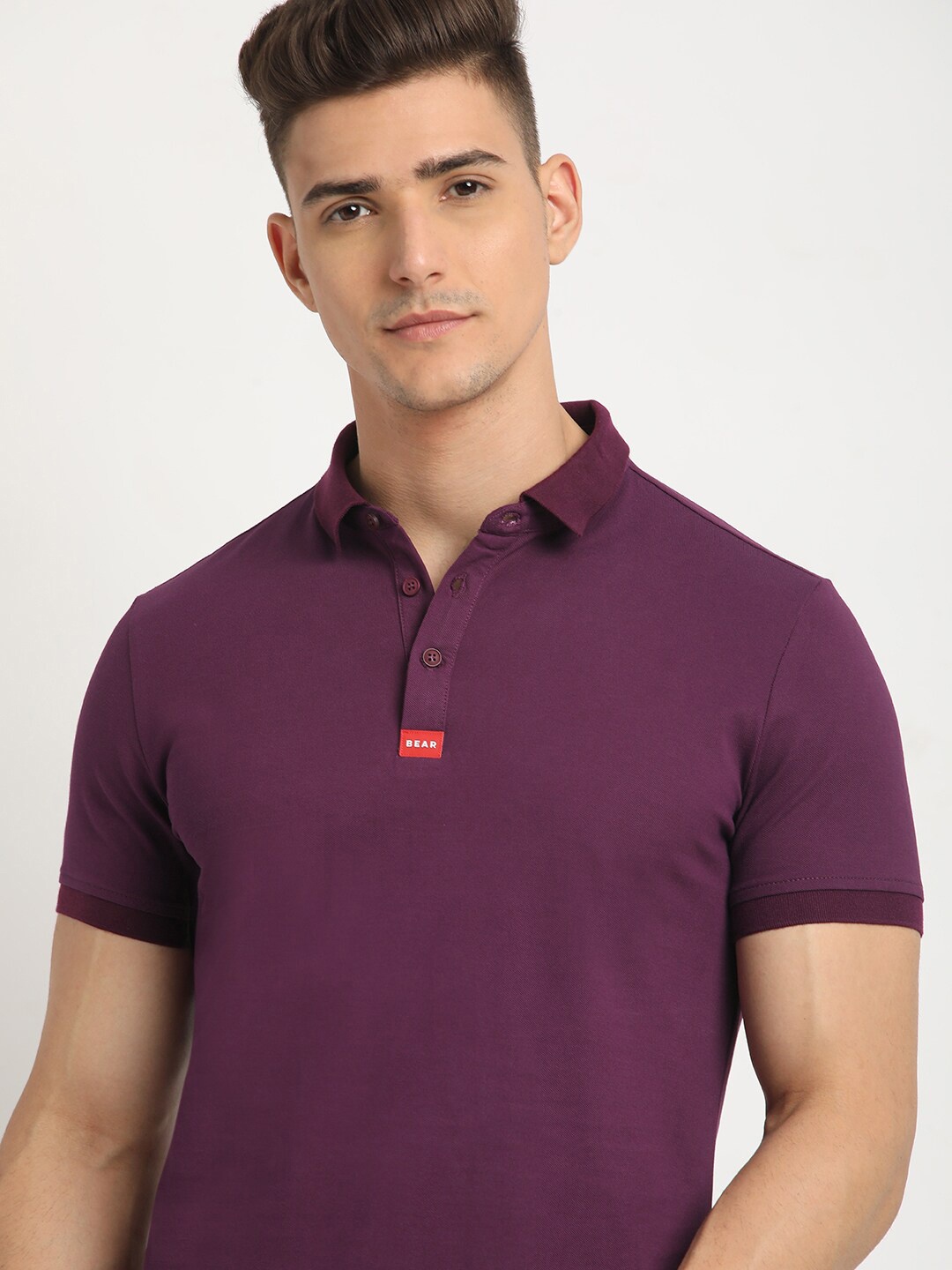 

THE BEAR HOUSE Polo Collar Short Sleeves Slim Fit T-shirt, Purple