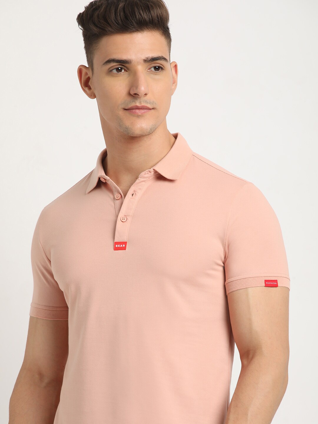 

THE BEAR HOUSE Polo Collar Short Sleeves Slim Fit T-shirt, Peach