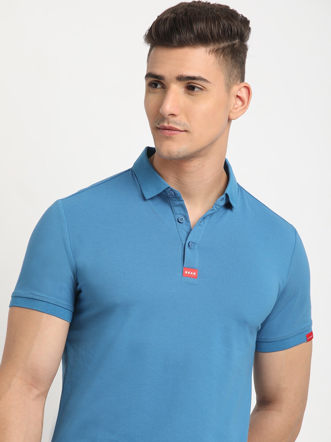 

THE BEAR HOUSE Polo Collar Short Sleeves Slim Fit T-shirt, Blue