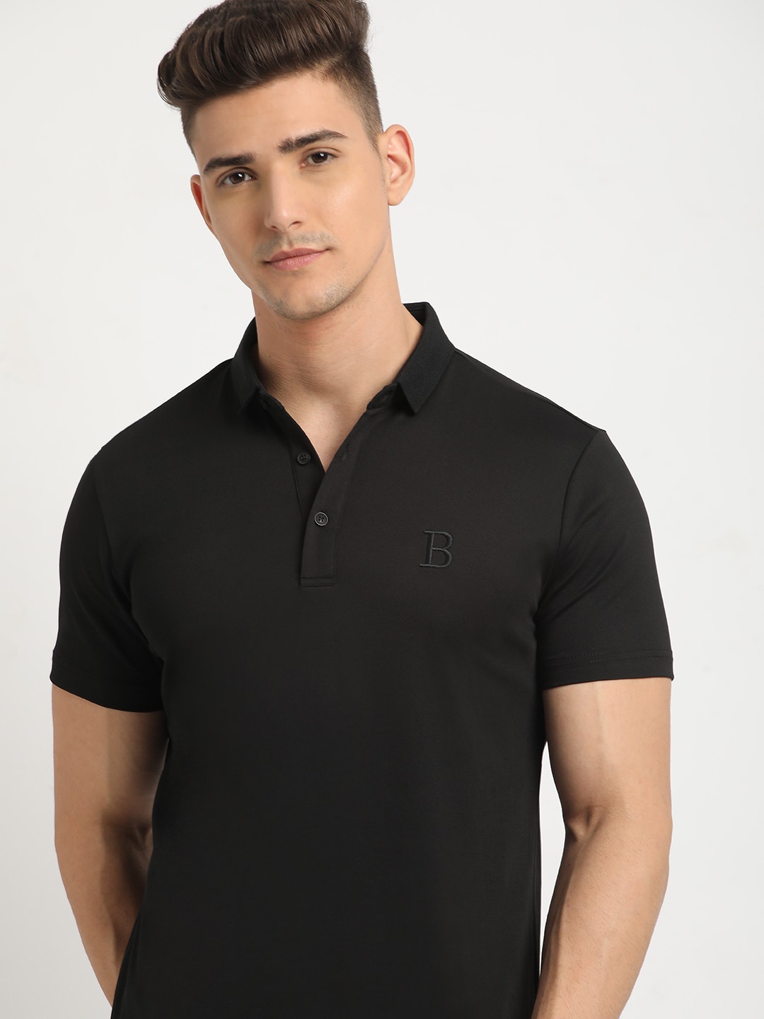 

THE BEAR HOUSE Polo Collar Short Sleeves Slim Fit T-shirt, Black