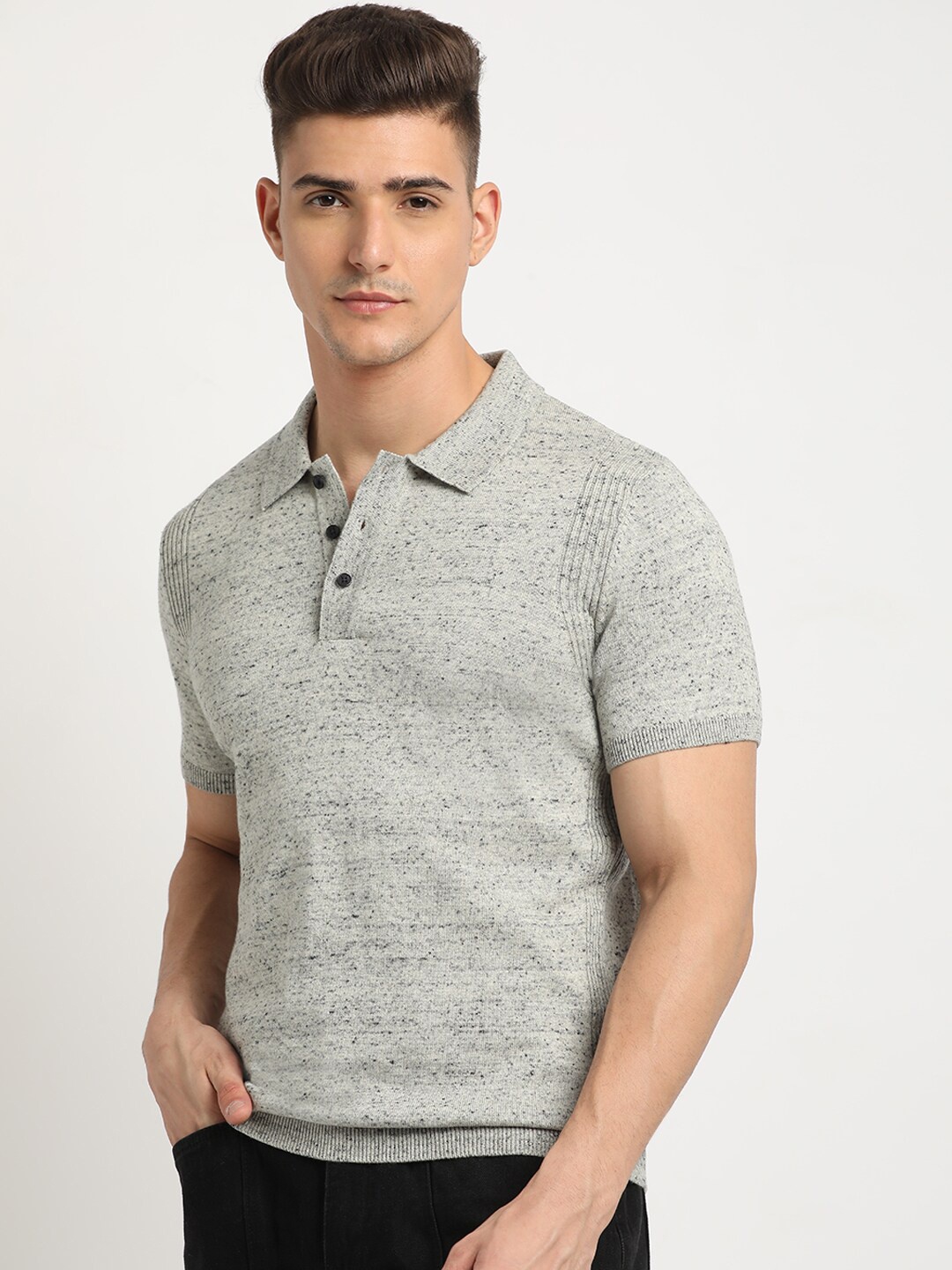 

THE BEAR HOUSE Abstract Printed Polo Collar Short Sleeves T-shirt, Grey