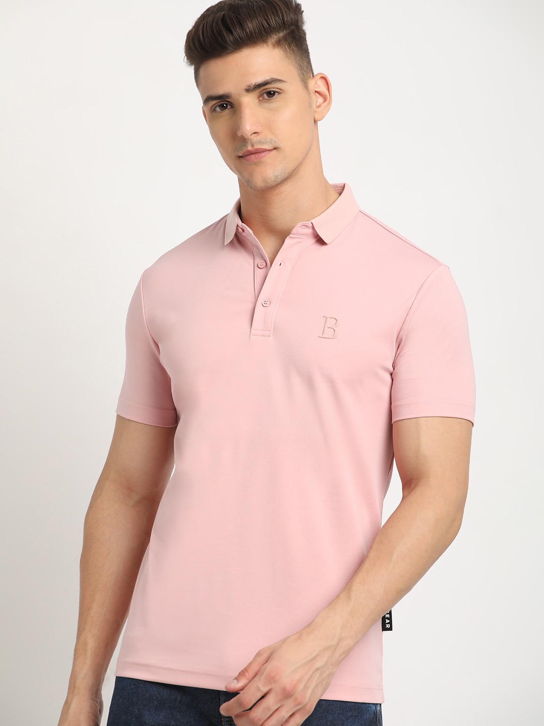 

THE BEAR HOUSE Polo Collar Short Sleeves Slim Fit T-shirt, Pink