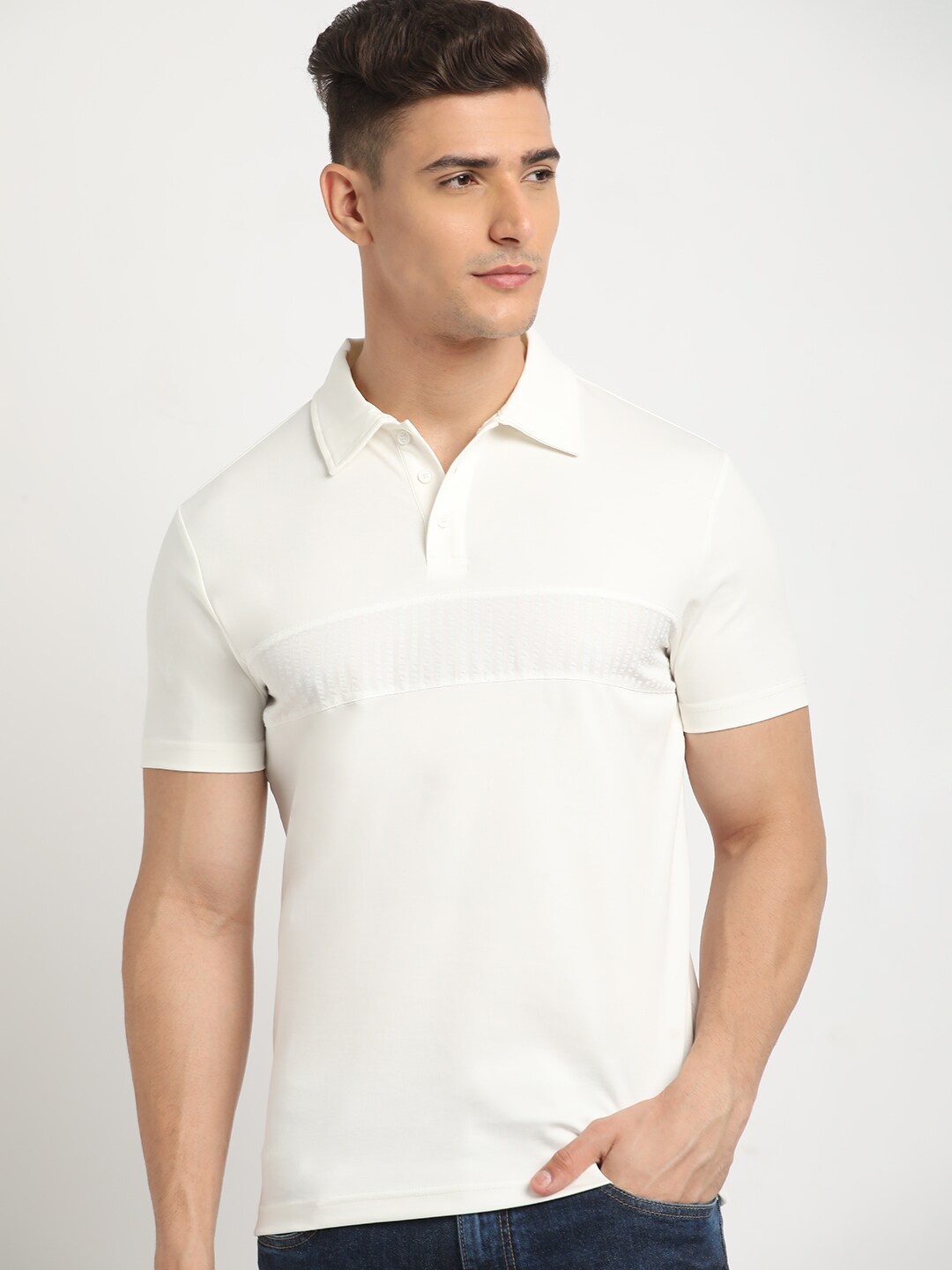 

THE BEAR HOUSE Polo Collar Short Sleeves Slim Fit T-shirt, White