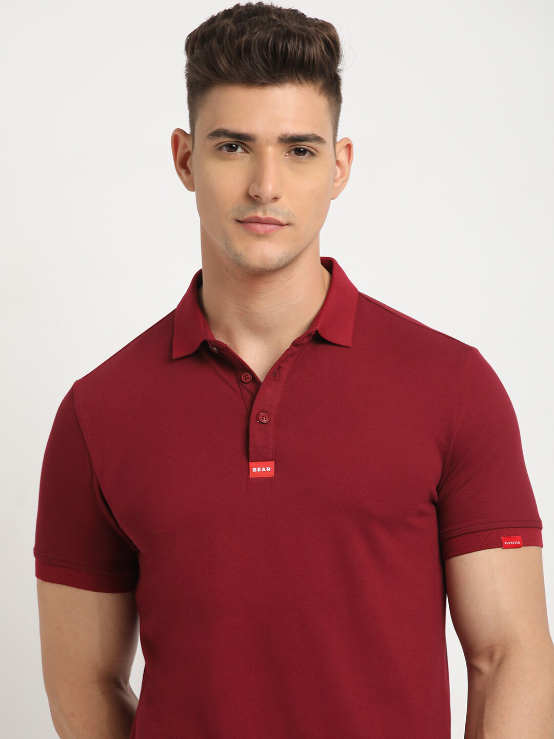 

THE BEAR HOUSE Polo Collar Short Sleeves Slim Fit T-shirt, Maroon