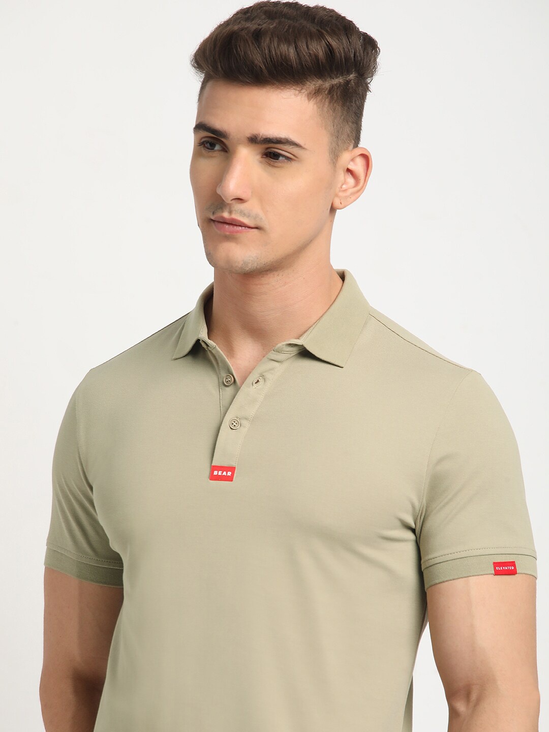 

THE BEAR HOUSE Polo Collar Short Sleeves Slim Fit T-shirt, Beige