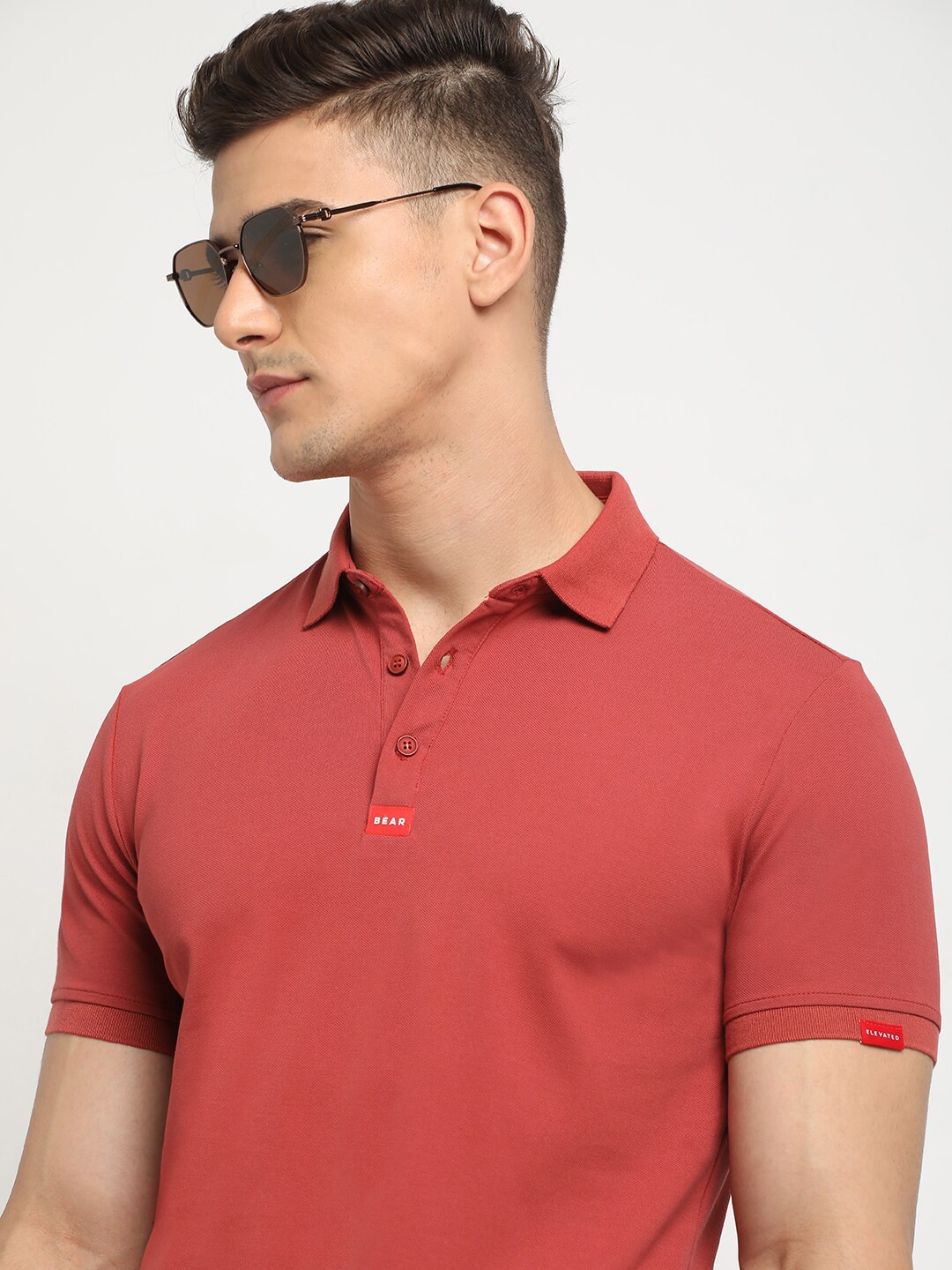 

THE BEAR HOUSE Polo Collar Short Sleeves Slim Fit T-shirt, Rust
