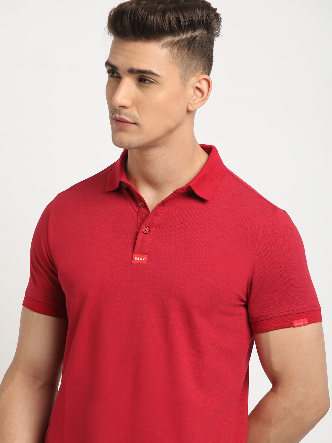 

THE BEAR HOUSE Polo Collar Short Sleeves Slim Fit T-shirt, Red