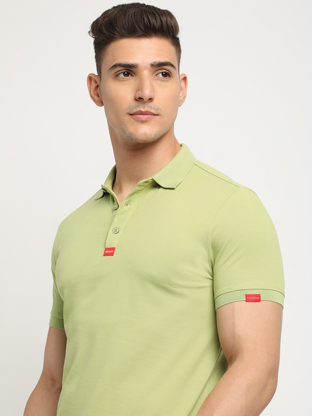 

THE BEAR HOUSE Polo Collar Short Sleeves Slim Fit T-shirt, Lime green