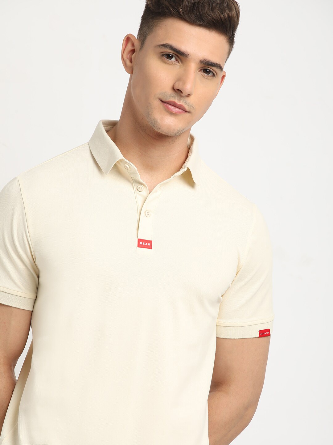 

THE BEAR HOUSE Polo Collar Short Sleeves Slim Fit T-shirt, Cream