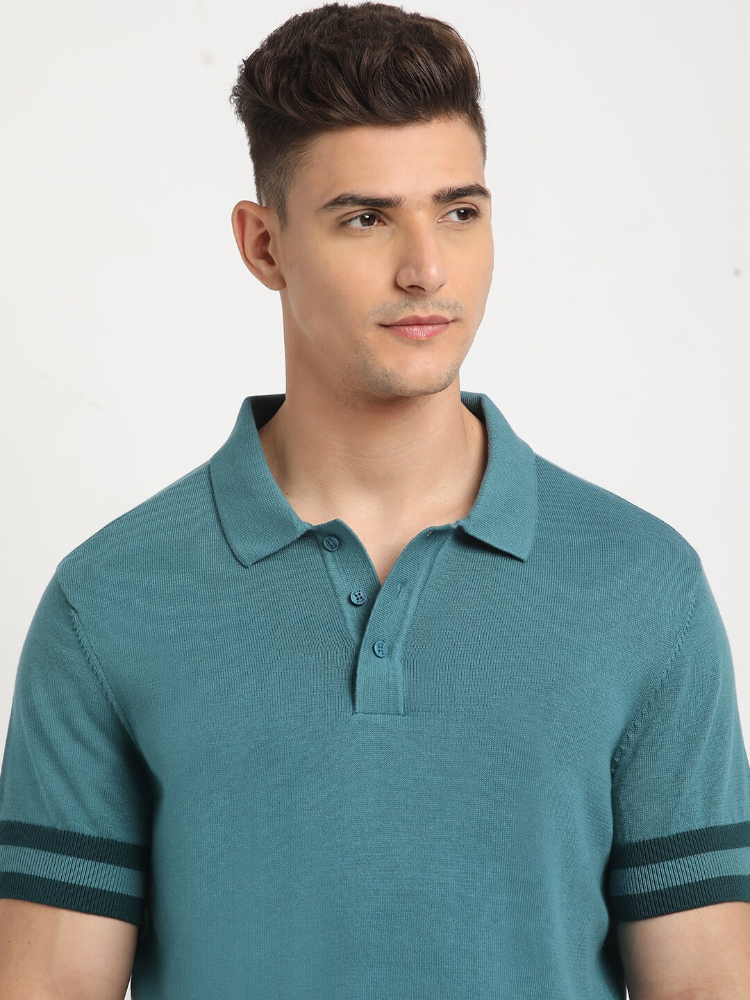 

THE BEAR HOUSE Polo Collar Short Sleeves Cotton T-shirt, Teal