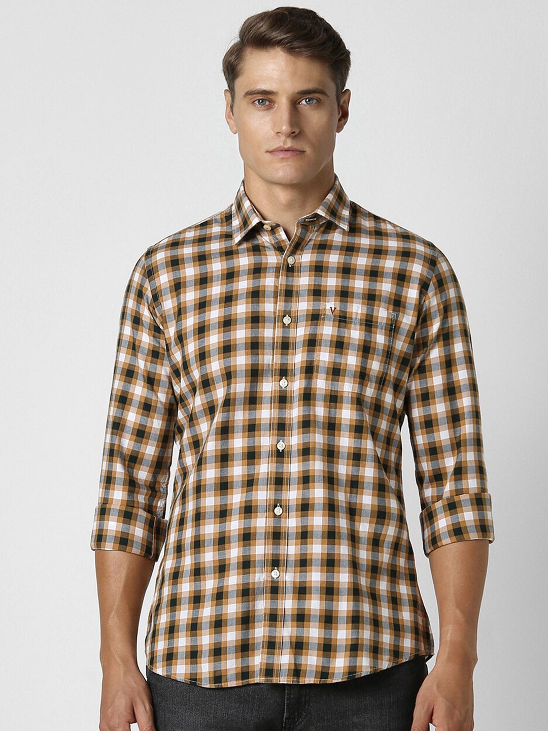 

Van Heusen Sport Slim Fit Tartan Checks Opaque Cotton Casual Shirt, Brown