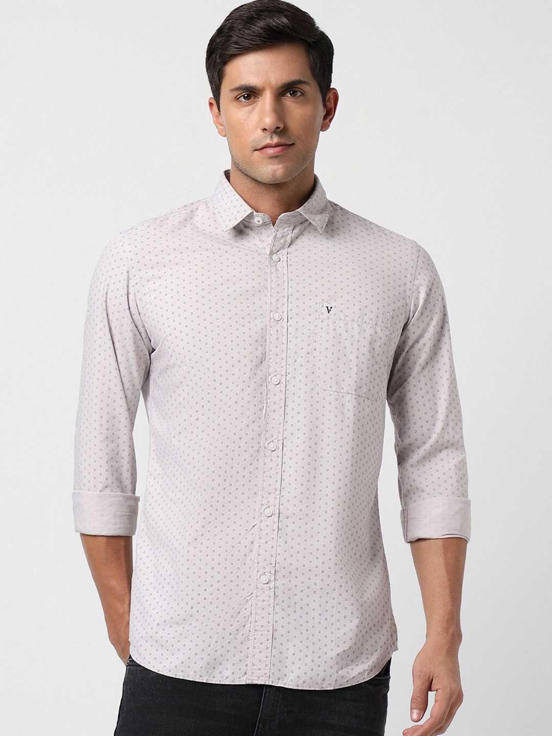 

Van Heusen Sport Slim Fit Micro Ditsy Printed Opaque Cotton Casual Shirt, Grey