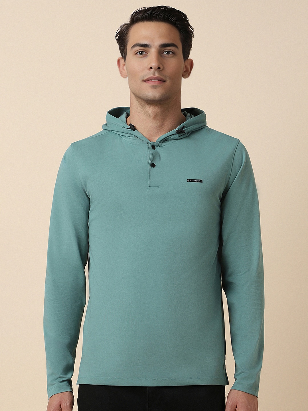 

Allen Solly Men Mandarin Collar Slim Fit T-shirt, Green