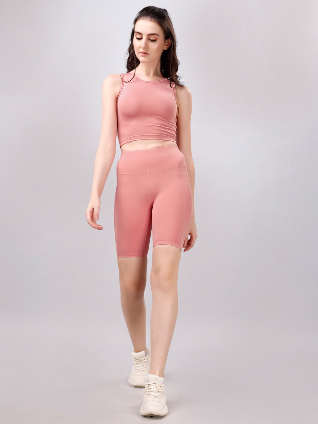 

Soie Quick Dry Athleisure Crop Top With Shorts Sports, Pink