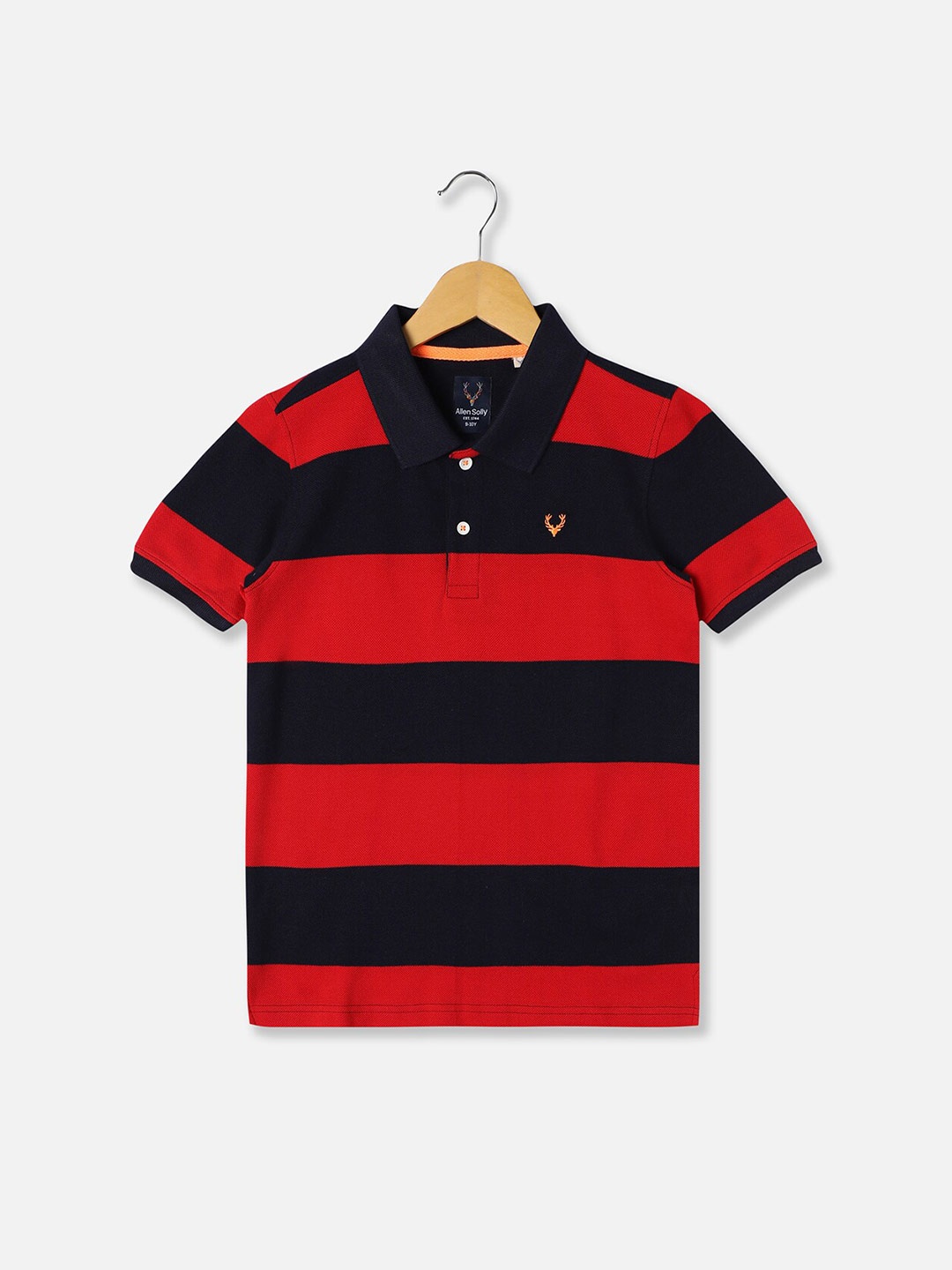 

Allen Solly Junior Boys Striped Printed Polo Collar T-shirt, Red