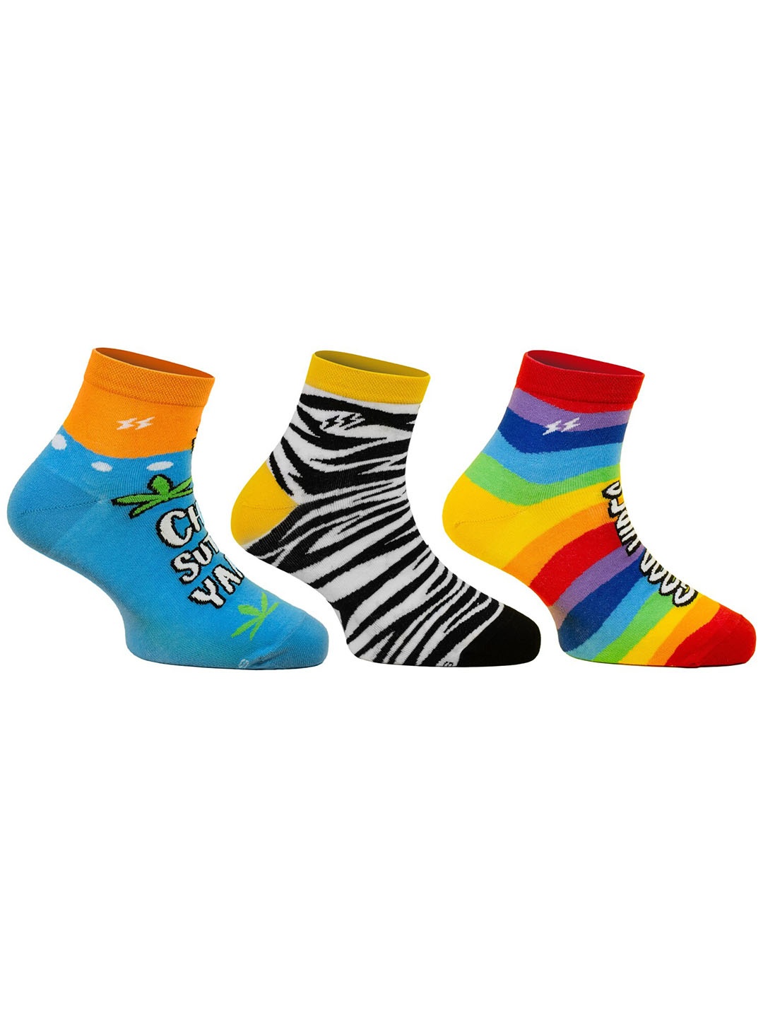 Papa Socks Unisex Pack Of 3 Patterned Ankle Length Socks, White