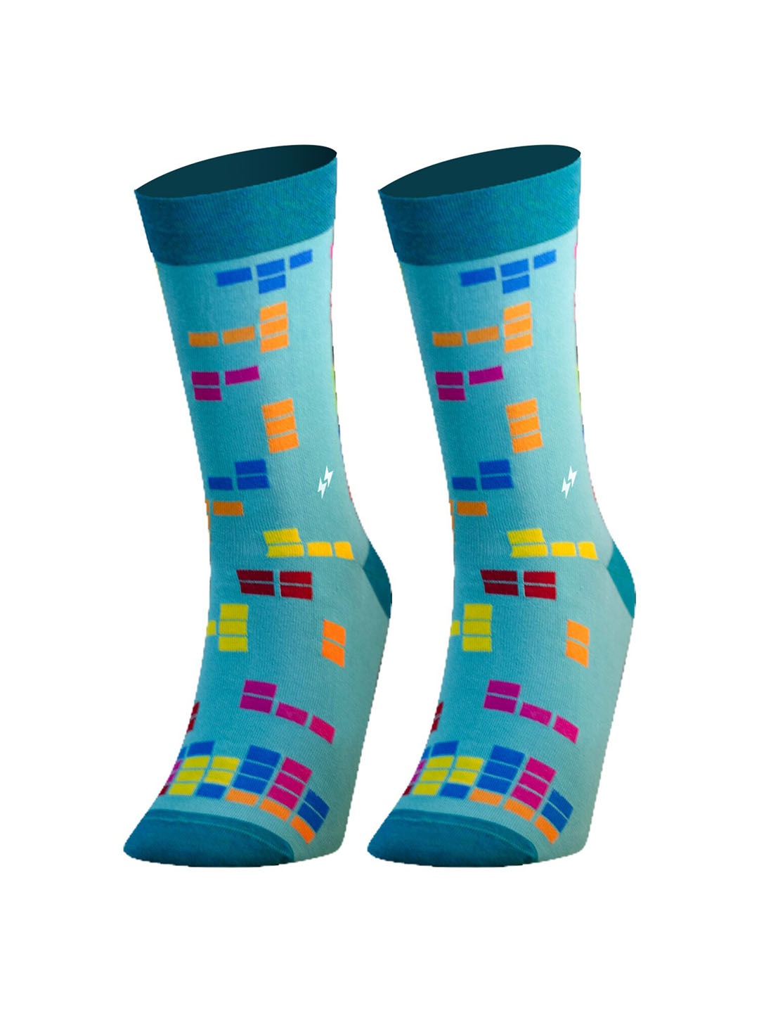 

Papa Socks Tetris Edition Printed Calf-Length Socks, Teal