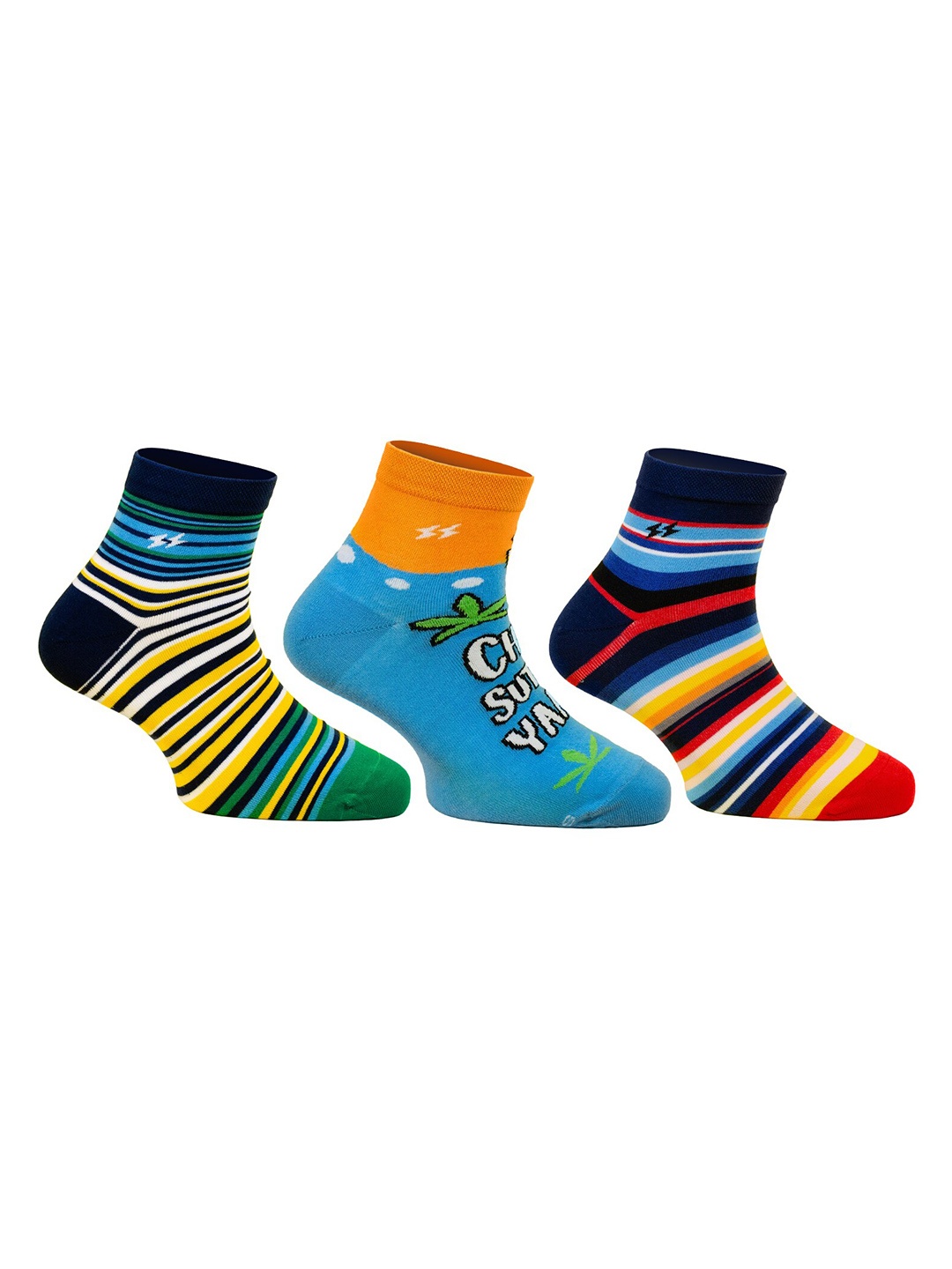 

Papa Socks Pack Of 3 Striped Ankle Length Socks, Blue