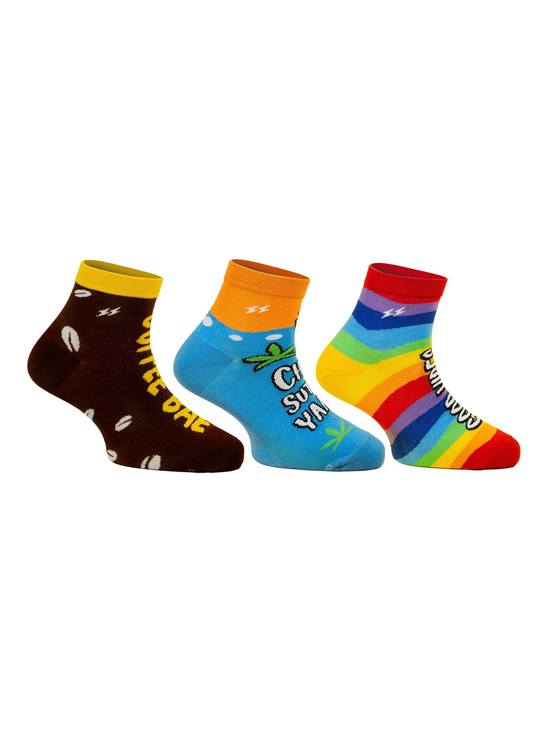 

Papa Socks Quirky Pack Of 3 Printed Ankle-Length Socks, Brown