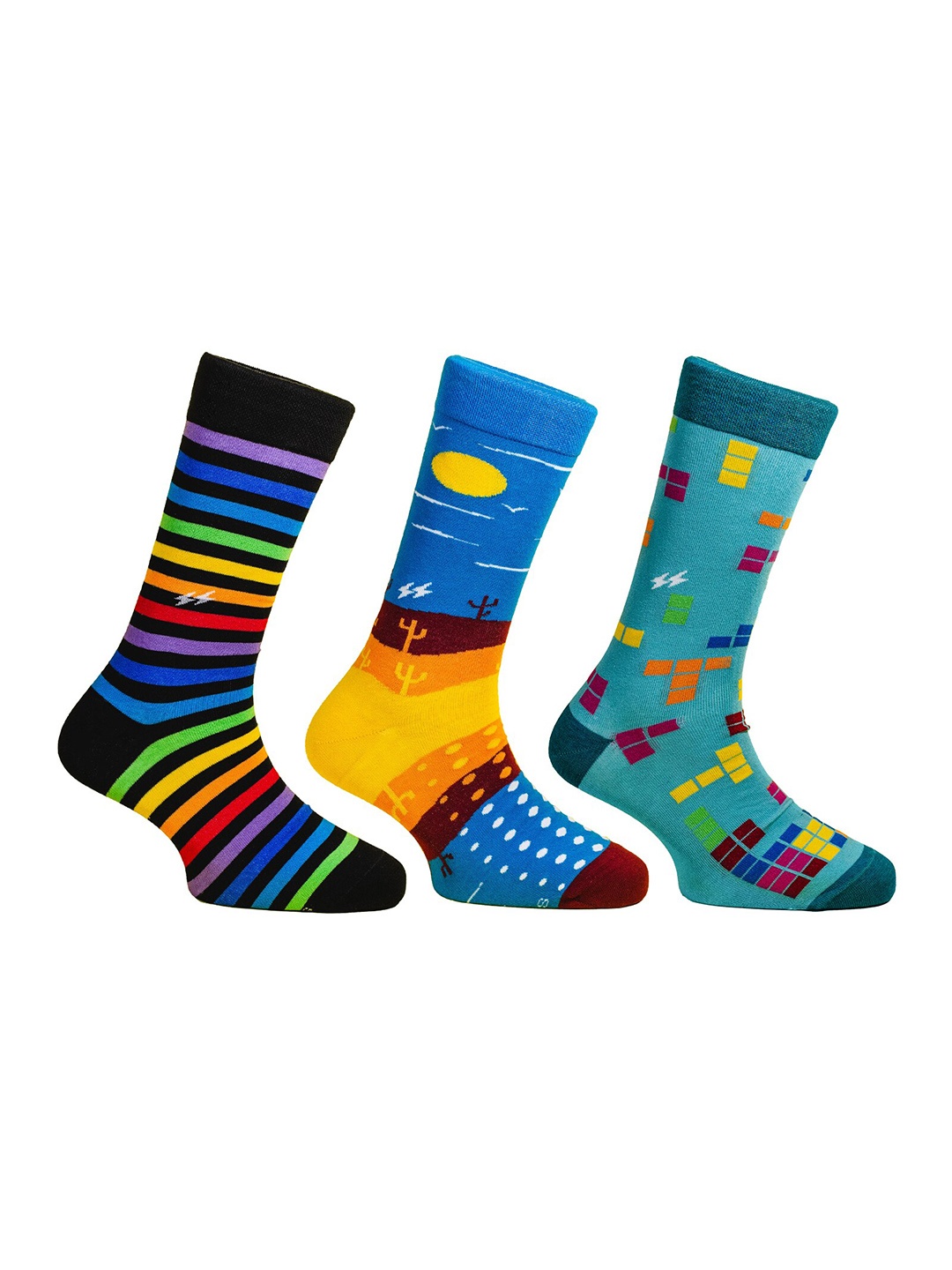 

Papa Socks Pack Of 3 Patterned Calf Length Socks, Yellow
