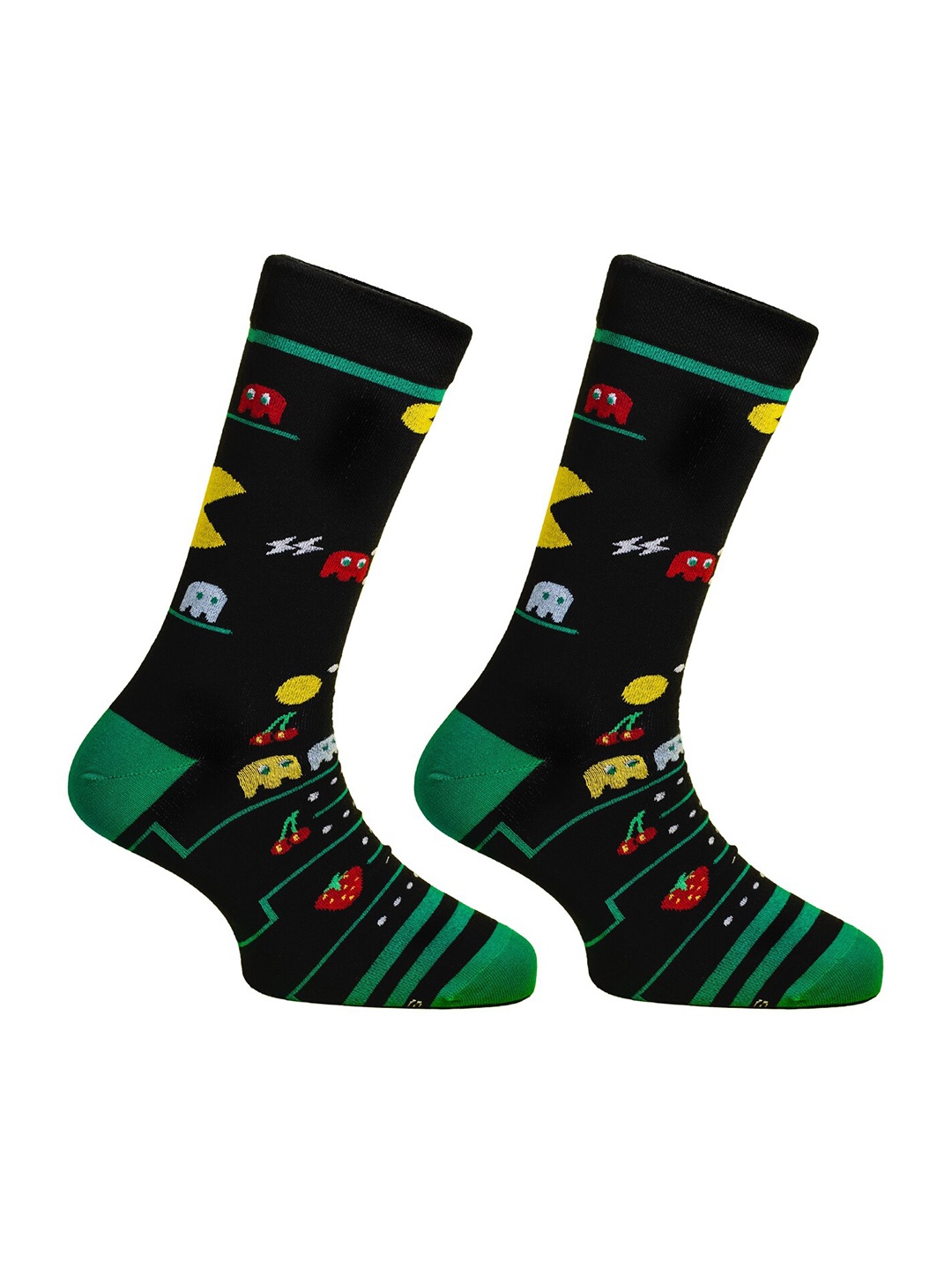 

Papa Socks Pacman Edition Patterned Calf Length Socks, Black