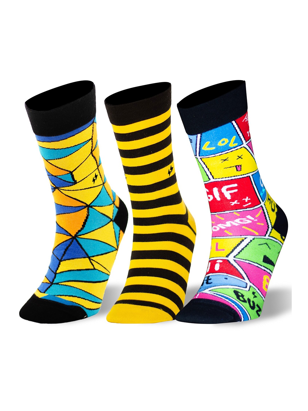 

Papa Socks Pack Of 3 Printed Calf-Length Socks, Yellow