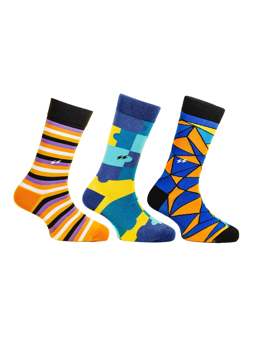 

Papa Socks Pack Of 3 Printed Anti Bacterial Calf Length Socks, Orange