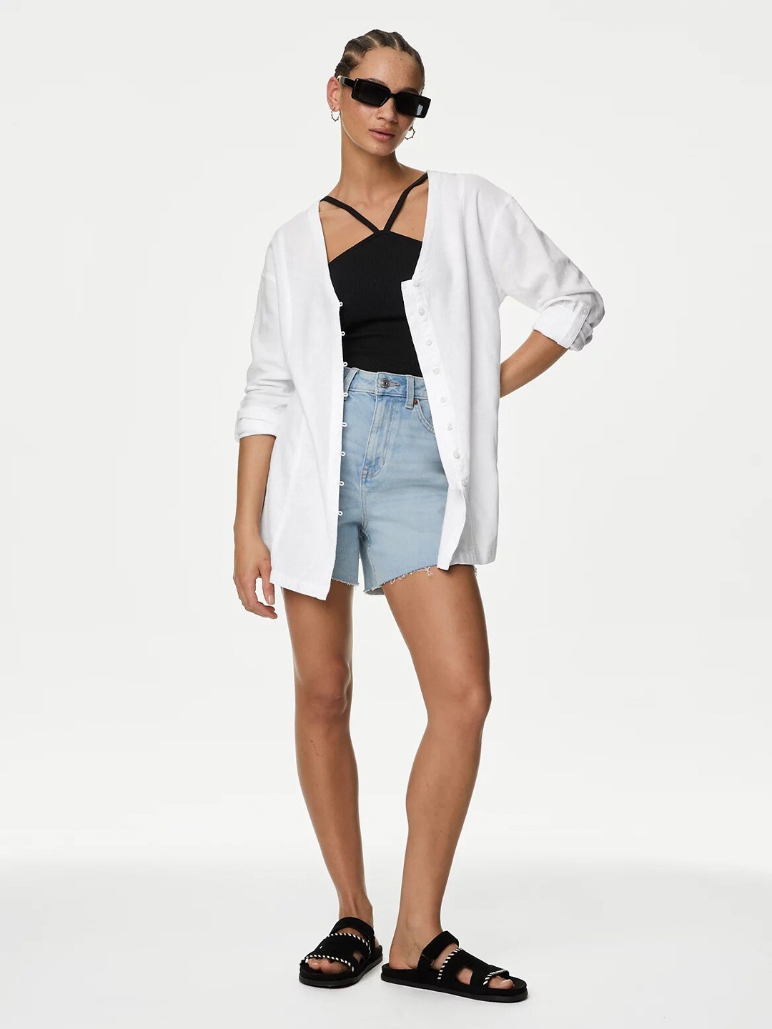 

Marks & Spencer V-Neck Roll-Up Sleeves Shirt Style Top, White