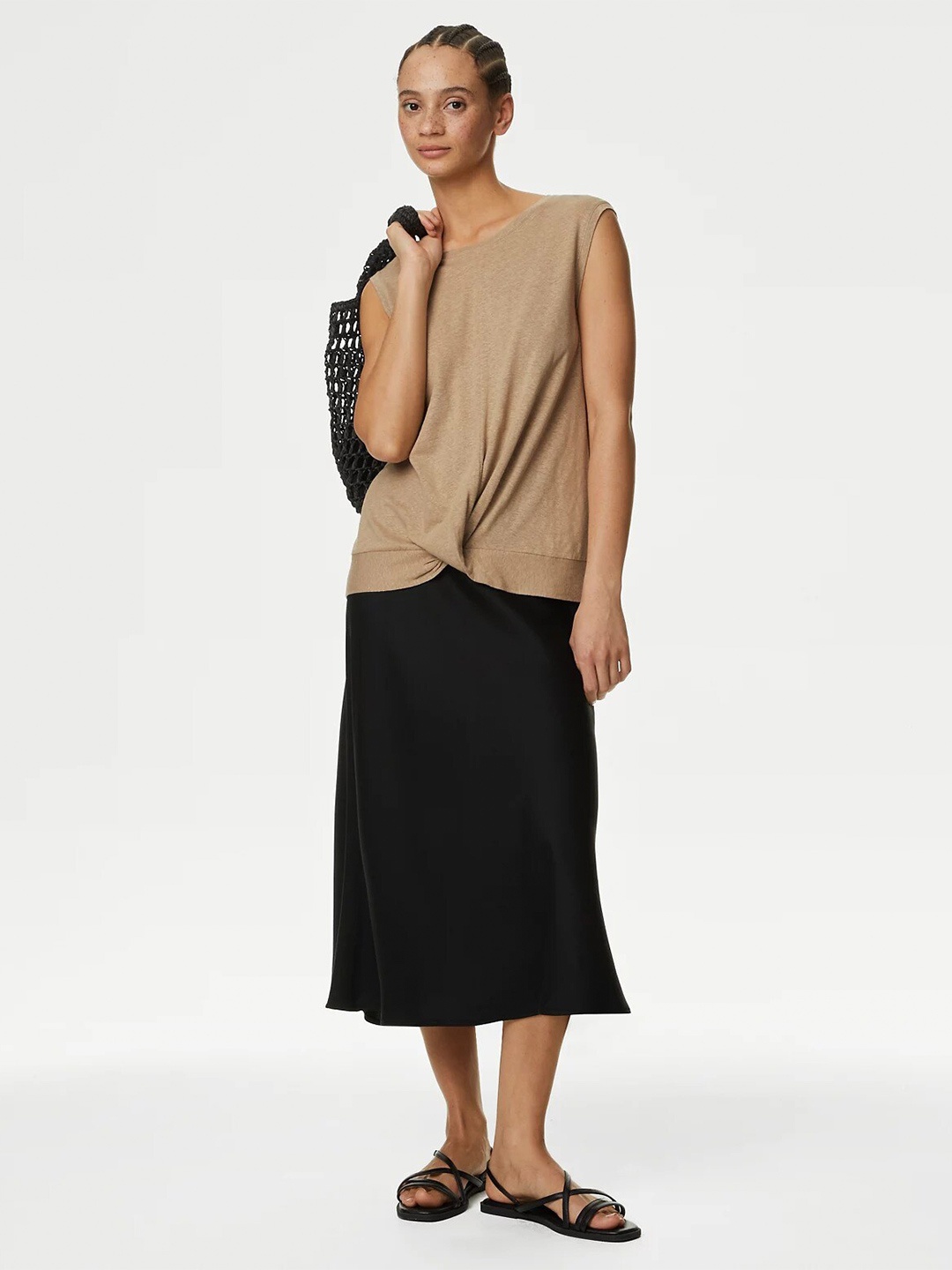 

Marks & Spencer Round Neck Twist Front Top, Beige